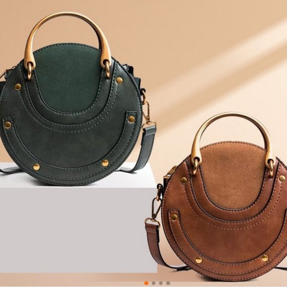 Crossbody Round Bag Small Leather Purse Crossbody Leather Bag - Dark Green - Picture 13 of 13